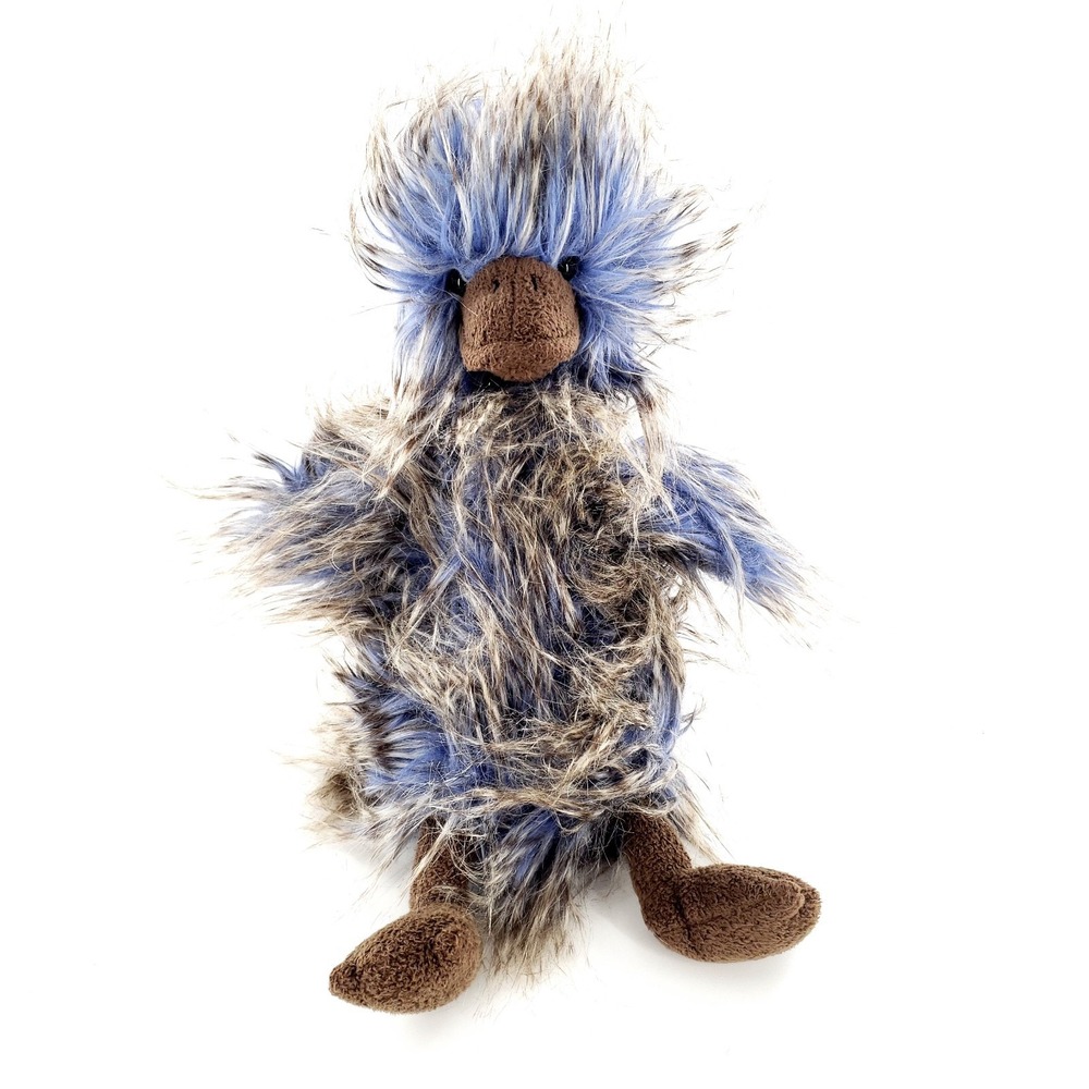 Jellycat Delphine Duck Plush Blue Gray Brown Shaggy Bird 13" Stuffed Animal